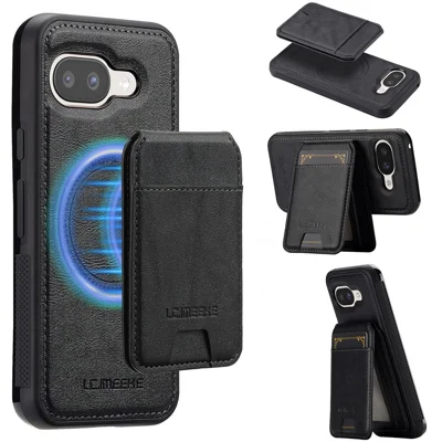 LC.IMEEKE L3 For Google Pixel 11a Magnetic Case Detachable Card Holder Leather TPU Mobile Cover - Black