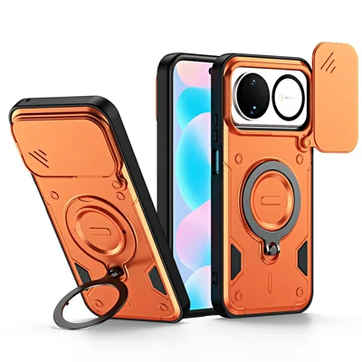 For Huawei nova 16 5G Case with Slide Lens Cover Rotatable Kickstand Shockproof TPU + PC Phone Shell - Orange