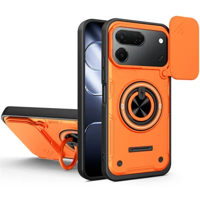 Für TECNO Spark 50 Pro 4G Magnetische Hülle Mit Verschiebbarem Kameradeckel TPU+PC Handyhülle Mit Drehbarem Ständer – Orange