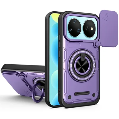 For Huawei nova 16 Pro 5G Magnetic Case Sliding Camera Cover TPU+PC Phone Cover with Rotating Kickstand - Purple