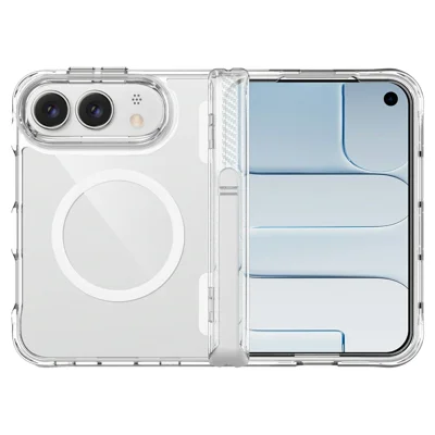 For iPhone Duo Magnetic Case with Central Axis Kickstand PC + TPU Corner Shockproof Phone Cover - Transparent
