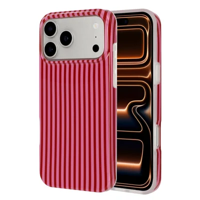 For iPhone 17 Pro Max / iPhone 18 Pro Max TPU Case IMD Fin Stripe Mønster Anti Drop Telefon Bagdæksel - Pink / Rød