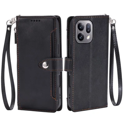 Für Oppo Find X10 E 5G Brieftaschenhülle mit Litschi-Struktur, Reißverschlussfach, Ständer, Ledertasche mit Handschlaufe - Schwarz