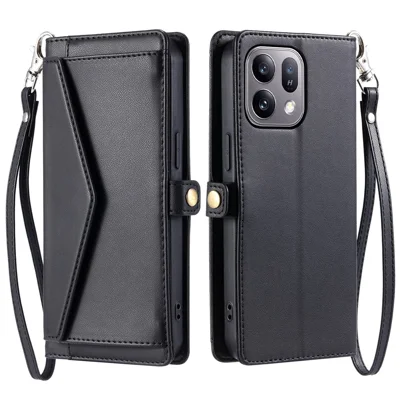 Für Oppo Find X10 E 5G Ledertasche mit Gurt, Brieftasche, Ständer Handyhülle - Schwarz