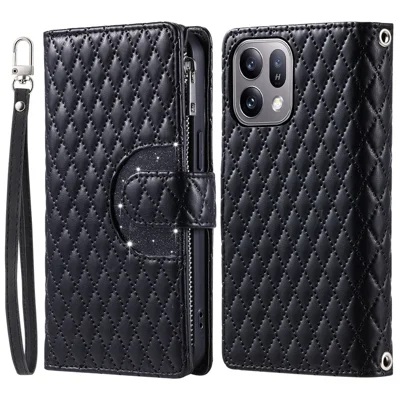 Coque pour téléphone Oppo Find X10 E 5G avec pochette zippée, couverture en cuir brillant avec dragonne - Noir