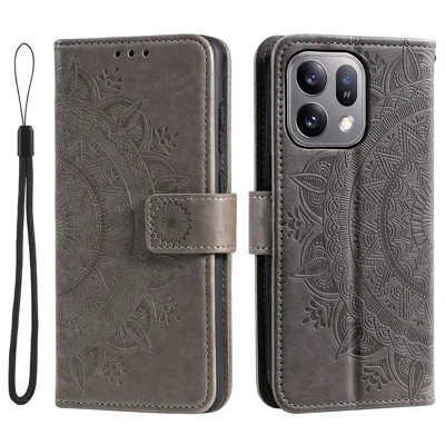 Étui support pour Oppo Find X10 E 5G, coque portefeuille en cuir PU motif totémique imprimé avec dragonne - Gris