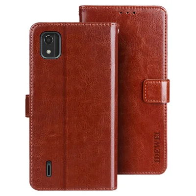 Case de Teléfono Protector de Idewei Para Nokia C2 2nd Edition Stand Wallet Crazy Horse Texture PU Leather Anti-drop Flip Phone Cover - Marrón