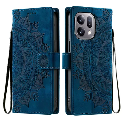 Coque pour Oppo Find X10 E 5G, housse portefeuille en cuir effet motif totémique avec dragonne - Bleu