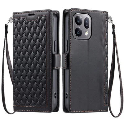 Für Oppo Find X10 E 5G Ledertasche Rautenmuster Brieftasche Ständer Handyhülle mit Handschlaufe - Schwarz