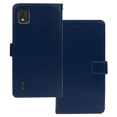 IDEWEI For Nokia C2 2nd Edition Full Protection Magnetic Closure Phone Case Crazy Horse Texture Stand Wallet PU Leather Flip Cell Phone Cover - Blue