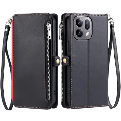 Für Oppo Find X10 E 5G Hülle TPU + PU-Leder Brieftaschen-Handyhülle mit Handschlaufe - Schwarz
