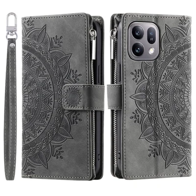 Für Oppo Find X10 E 5G Brieftaschenhülle Mandala-Blumenmuster PU-Leder-Handyhülle mit Handschlaufe - Grau