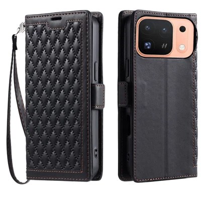 For Oppo Find X10 Pro Max 5G Leather Case Rhombus Texture Wallet Stand Phone Cover with Wrist Strap - Black