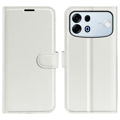 Fodral för Oppo A7 Pro Max 5G, plånbok, ställfot, skinn, chokladstruktur, stötsäkert, mobilskal - vitt