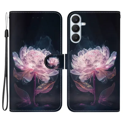 For Samsung Galaxy S27 Wallet Phone Case Anti-Drop Pattern Printing Leather Flip Cover with Strap - Purple Peony