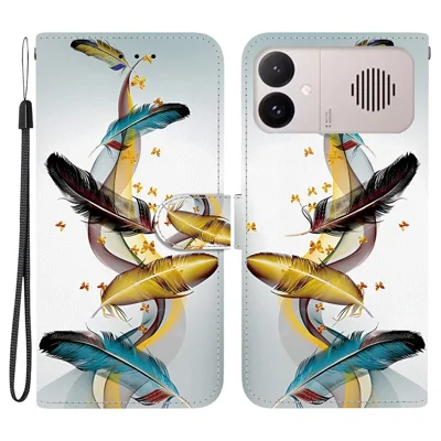 For Xiaomi Redmi K90 Max 5G / K90 Ultra 5G Case Pattern Printing Leather Flip Wallet Phone Cover with Lanyard - Golden Butterfly Feather