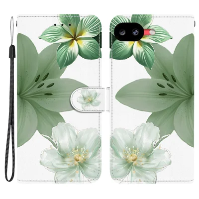 For Google Pixel 11a Case Pattern Printing PU Leather Wallet Flip Stand Phone Cover with Wrist Strap - Cyan Lily