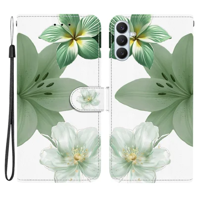 For Samsung Galaxy S27 Case Pattern Printing PU Leather Wallet Flip Stand Phone Cover with Wrist Strap - Cyan Lily