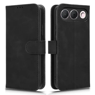Läderlugg för Oppo A7 Pro 5G / A7 Pro Max 5G / F35 Pro 5G Hudkänsla Anti Drop Wallet Ställ Fliktelefonhölje - Svart