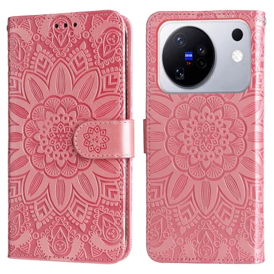  For vivo X500 5G Case Sunflower Imprint Leather Wallet Phone Cover - Pink
