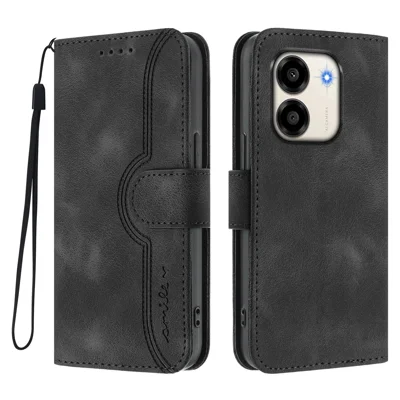 Capa de Couro para Honor X6e 4G / Honor Play 80 Plus 5G / Honor X7e 4G, Capa Carteira com Suporte, Estampa de Sorriso, com Alça - Preto