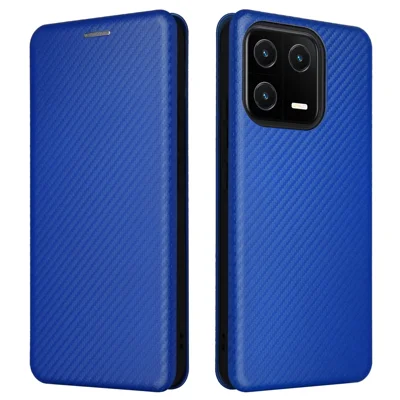 Shockproof Mobile Phone Cover For Xiaomi 13 5G Carbon Fiber Texture Magnetic PU Leather Anti-scratch Phone Case Card Slot Stand - Blue