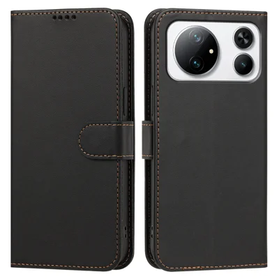  For Honor Magic9 Super Edition 5G Leather Case Wallet Stand Solid Color Anti Drop Phone Cover - Black