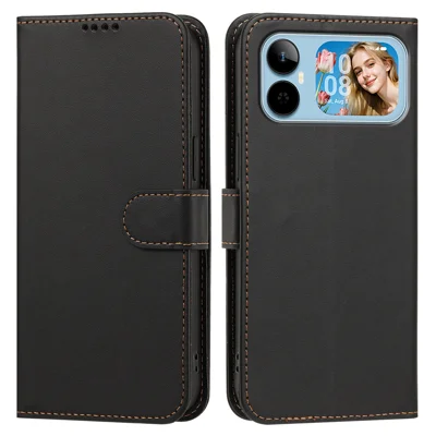  For Honor Play20A 4G Leather Case Wallet Stand Solid Color Anti Drop Phone Cover - Black