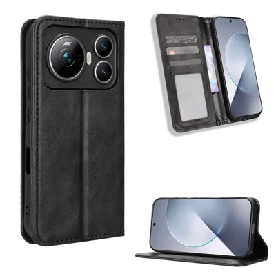  For Honor Magic9 5G Leather Case Wallet Stand Retro Texture Phone Cover - Black