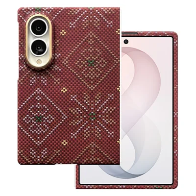 For Samsung Galaxy Z Fold8 Magnetic Case Aramid Fiber Knot Pattern Foldable Phone Cover with Front Frame - Red