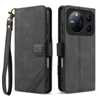 AZNS A2 For Honor Magic9 Pro Max 5G Leather Case with Wrist Strap RFID Blocking Wallet Stand Phone Cover - Black