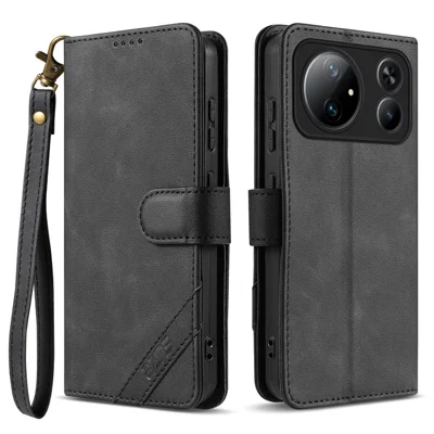 AZNS A2 For Honor Magic9 Super Edition 5G Leather Case with Wrist Strap RFID Blocking Wallet Stand Phone Cover - Black