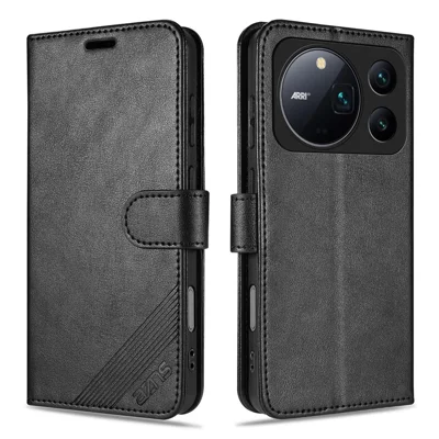 AZNS For Honor Magic9 Pro Max 5G Case Anti-Scratch PU Leather Stand Wallet Phone Cover - Black