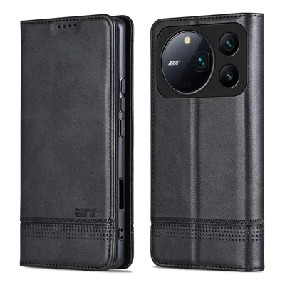 AZNS For Honor Magic9 Pro Max 5G Phone Case Cowhide Texture PU Leather Wallet Phone Cover - Black