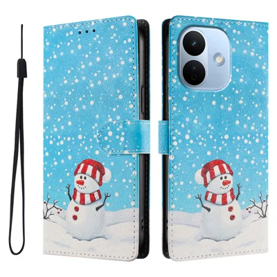  For Xiaomi Redmi Note 17 Pro 5G Case Christmas Themed Pattern Printing PU Leather Wallet Phone Cover with Wrist Strap - Christmas Snowman