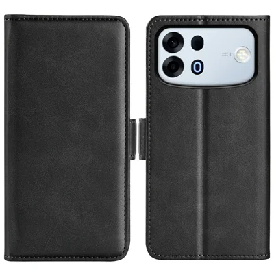 Fodral till Oppo A7 Pro Max 5G, plånboksfodral i läder med struktur av kalvskinn - Svart