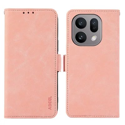 ABEEL لـ Oppo Find X10 E 5G / Find X9 5G غطاء هاتف من جلد PU بنمط كتاب مع حامل ونافذة عرض وتقنية منع RFID - وردي
