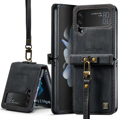 AUTSPACE per Samsung Galaxy Z Flip4 5G Custodia Portafoglio A01 Custodia Pieghevole in Pelle con Porta Tessere RFID e Supporto - Nero