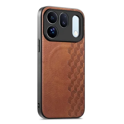 For Oppo Find X10 5G Magnetic Phone Case with Grid Pattern Protective PU Leather + PC Back Cover - Brown