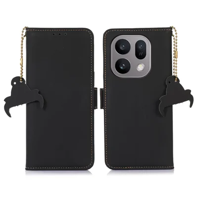 For Oppo Find X10 E 5G Wallettaske mod støvdybt ægte kuelse Phone Cover RFID-blokerende - Sort