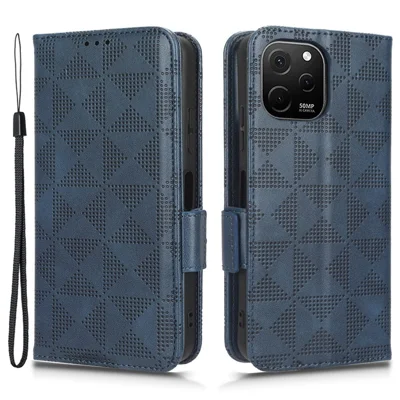 For Huawei nova Y61 4G PU Leather Stand Case Imprinted Triangle Pattern Magnetic Clasp Phone Wallet Cover with Hand Strap - Blue