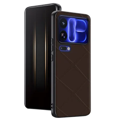 For Xiaomi 18 Pro Max Case X-Patterned TPU PU Leather PC Anti-Drop Phone Cover - Brown