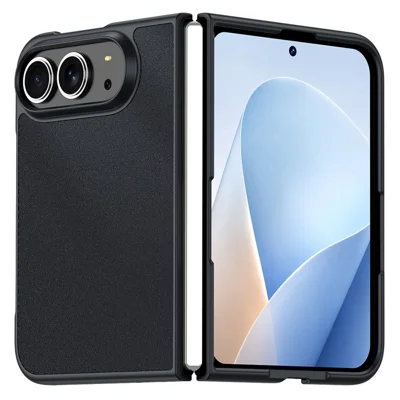 For iPhone Duo Case Textured Leather Coated PC Shockproof Raised Camera Protection Precise Cutouts Phone Cover - Black