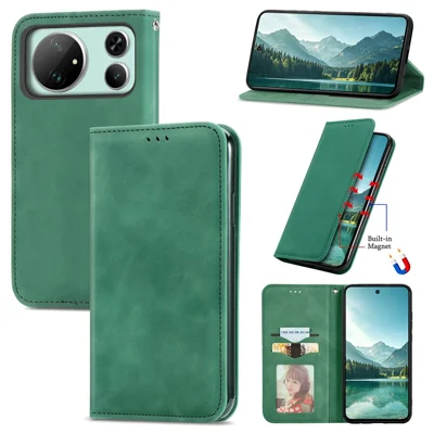 For Honor Magic9 Super Edition 5G Leather Case with Card Holder Magnetic Absorption Phone Cover - Green