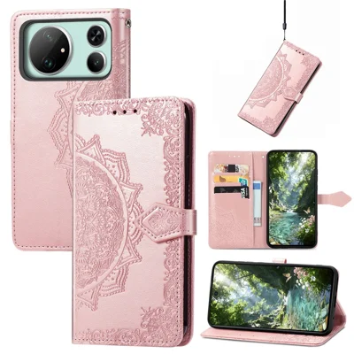 For Honor Magic9 Super Edition 5G Wallet Case Mandala Flower Leather Phone Cover Stand - Rose Gold