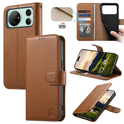 For Honor Magic9 Super Edition 5G Case RFID Blocking Wallet Split Leather Phone Cover - Brown