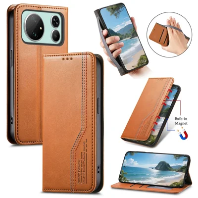 For Honor Magic9 Super Edition 5G Case Wallet Tri-Color Stitching Leather Phone Cover with Elastic Wristband - Brown