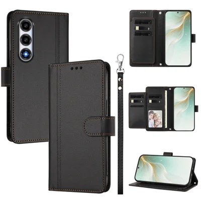 Til ZTE nubia A77 5G Taske 9 Kortfelter PU Læder Flip Wallet Telefonbeskytter med Håndloe - Sort