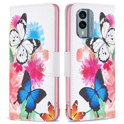 For Nokia X30 5G Phone Case Pattern Printing PU Leather Wallet Stand Cover - Two Butterflies