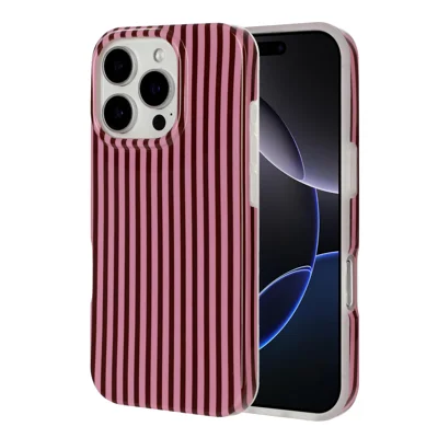  For iPhone 13 Pro Max TPU Case IMD Burgundy Series Glossy Anti Drop Phone Back Cover - Vertical Pink Stripes